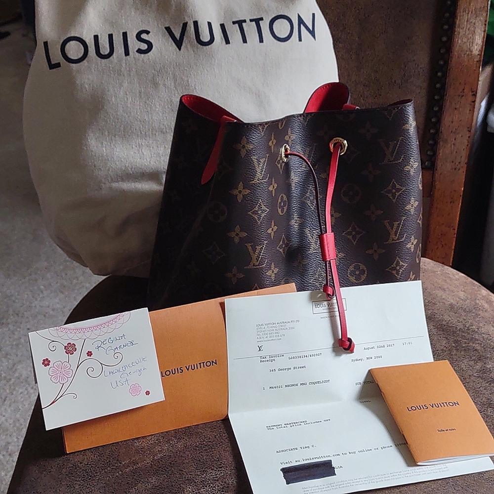 AUTHENTIC LV NEONOE COQUELICOT DRAWSTRING BAG